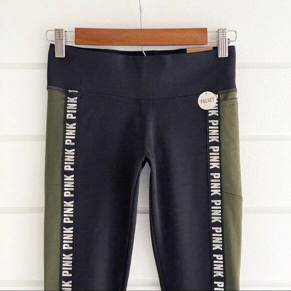 Victoria’s Secret PINK Cozy Ultimate Fleece Lined Olive Yoga Pocket Leggings NWT - Picture 5 of 13